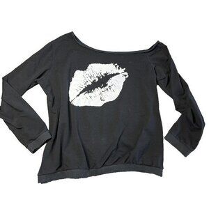 MAGICMK Off The Shoulder Pullover Black Sweatshirt‎ 3x Long Sleeve White Lips
